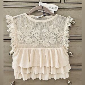 NWT Zara Babydoll Layered Crochet Peplum Knit Top - Size S
